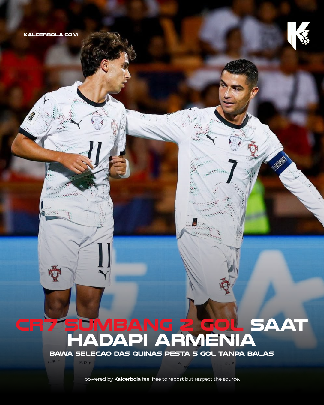 Portugal Hajar Armenia 5‑0, Ronaldo–Félix Pantaskan Predikat Bintang
