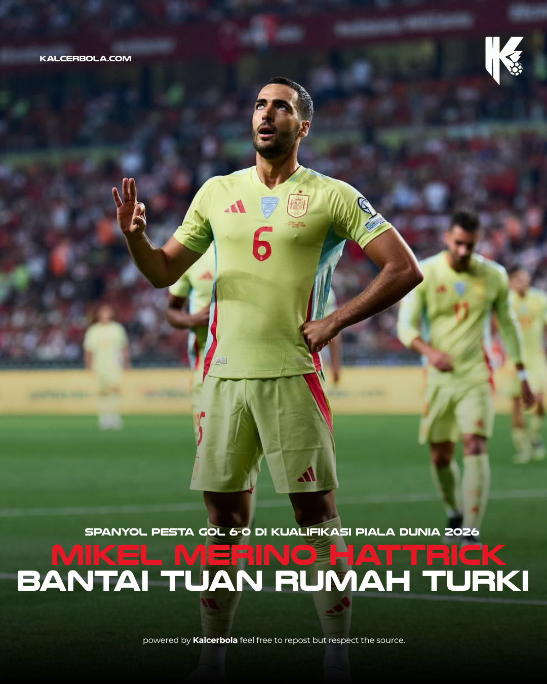 Merino Hattrick, Spanyol Hancurkan Turki 6‑0