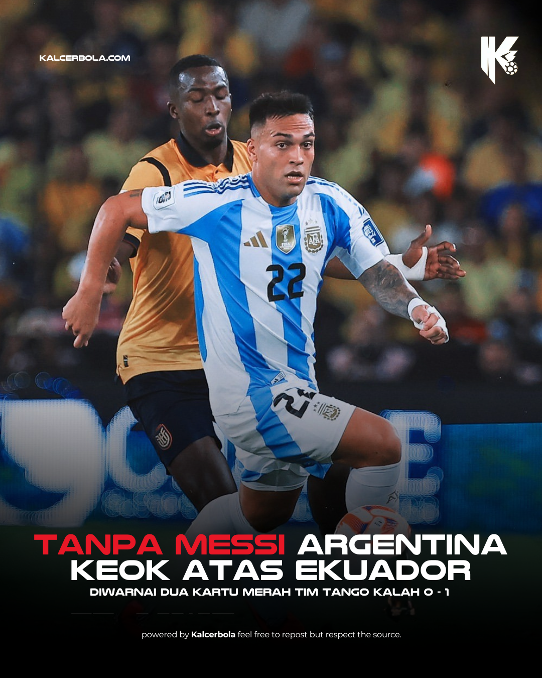 Ekuador Hajar Argentina 1‑0 Meski Sama‑sama Dapat Kartu Merah