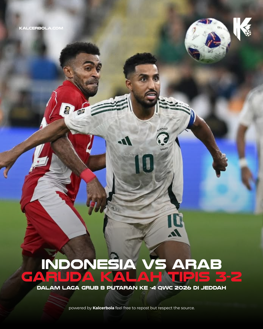 Indonesia vs Arab Saudi: Garuda Kalah Tipis 2-3