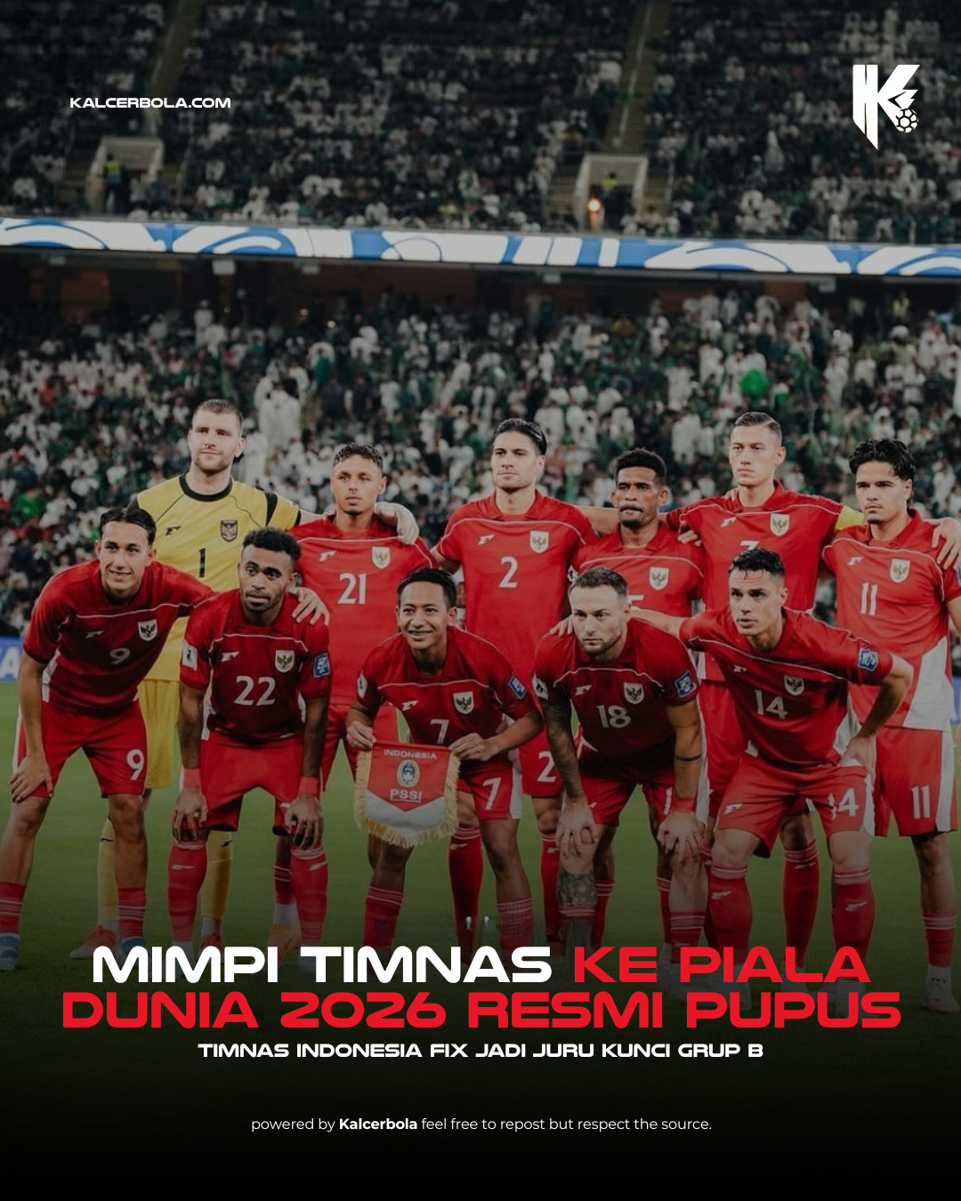Timnas Indonesia Fix Juru Kunci Grup B, Mimpi Piala Dunia 2026 Resmi Pupus