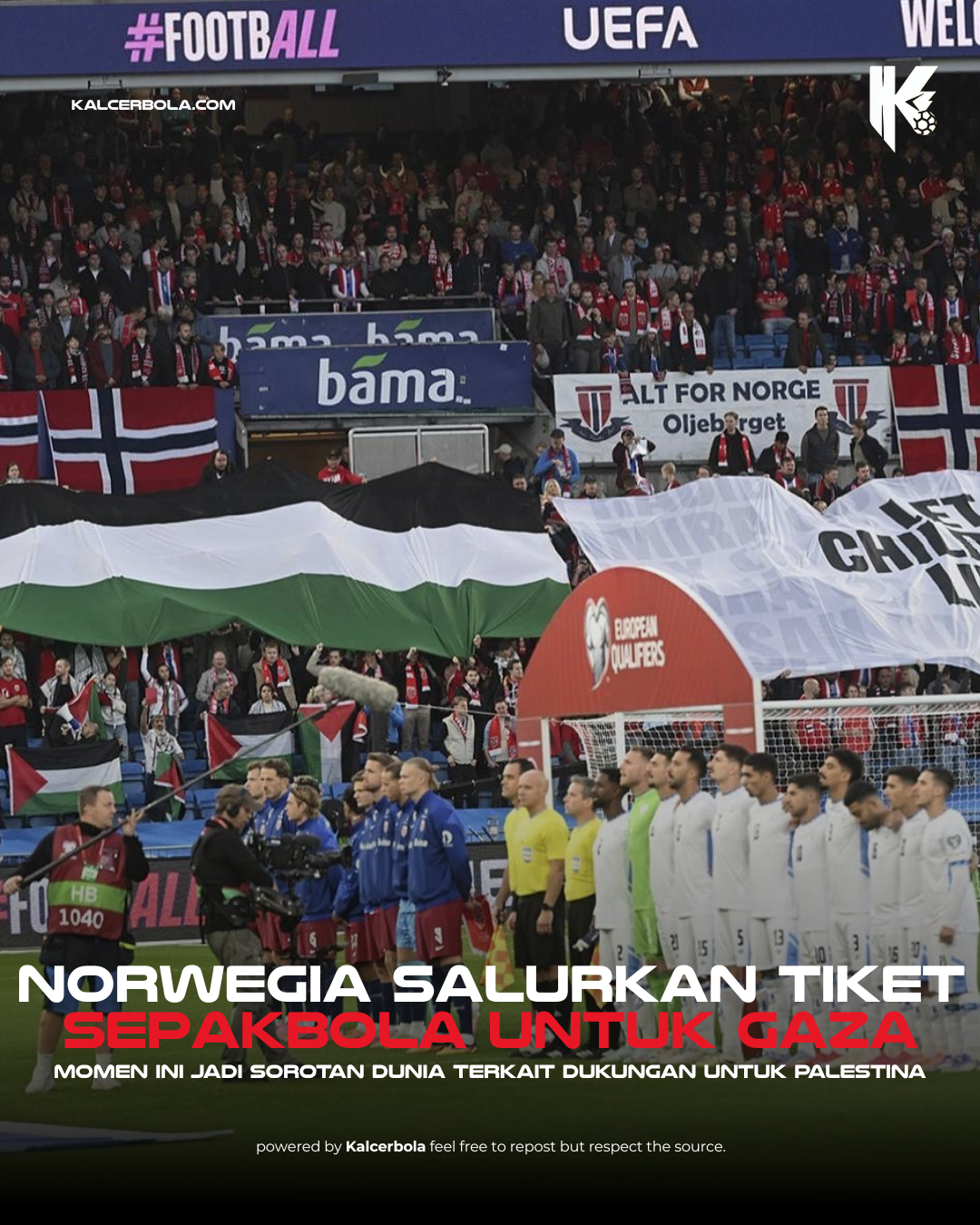 Norwegia Salurkan Pendapatan Tiket Laga vs Israel untuk Gaza