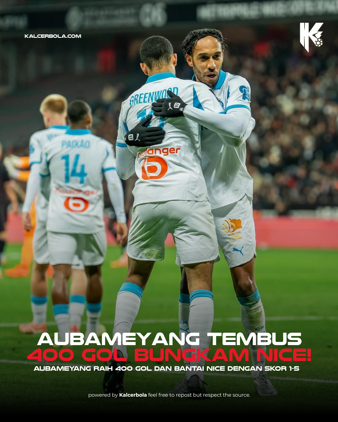 Aubameyang Cetak Gol ke-400, Marseille Hajar Nice 5-1