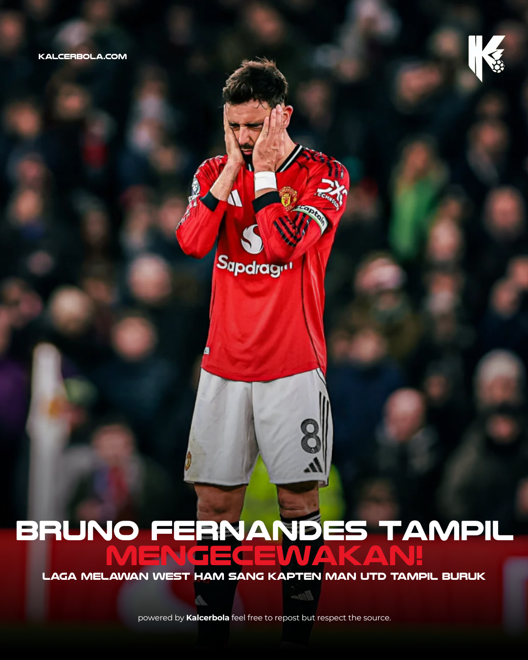 MU Buang Poin Lagi, Bruno Mengecewakan di Old Trafford