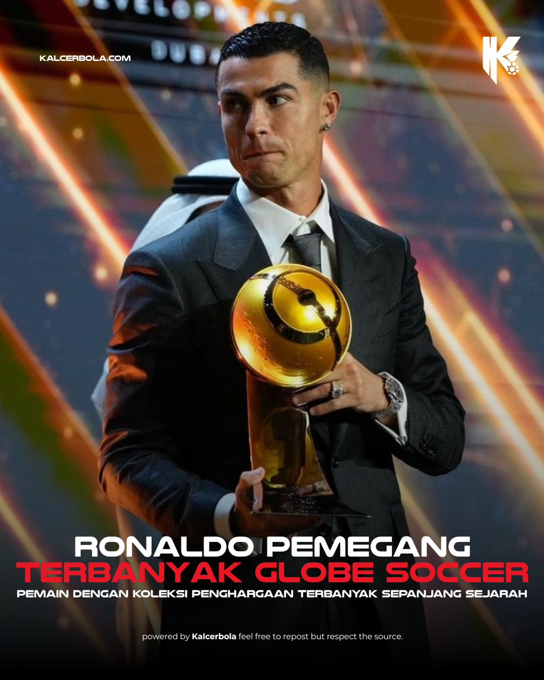 Ronaldo Pemain dengan Penghargaan Globe Soccer Terbanyak