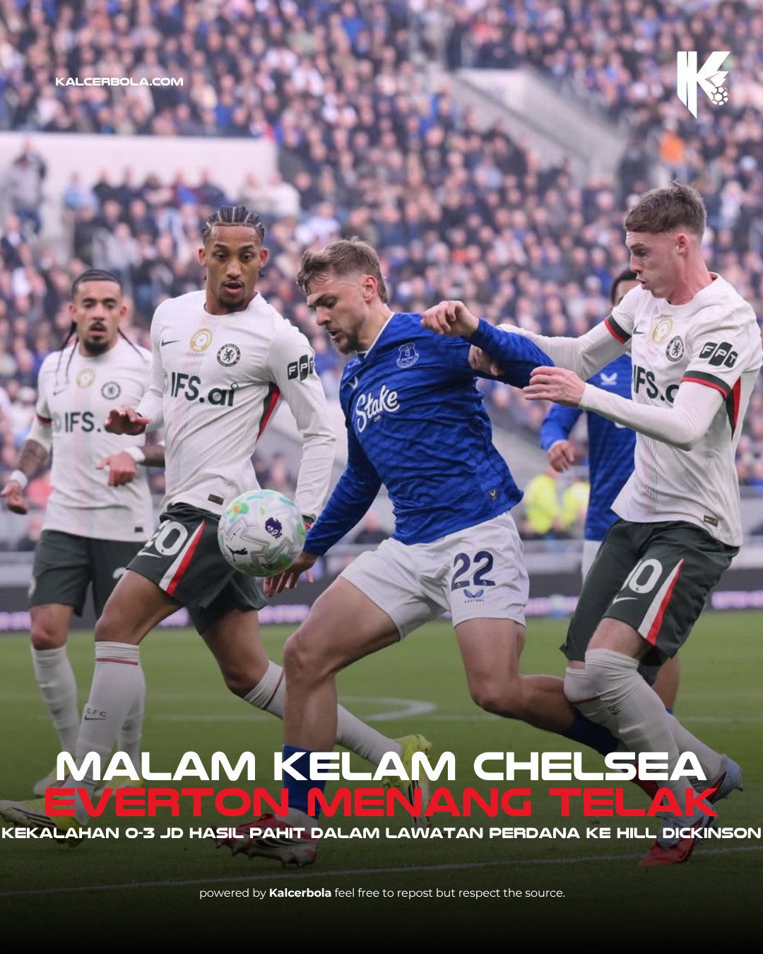 Chelsea Tumbang 0-3 di Markas Everton