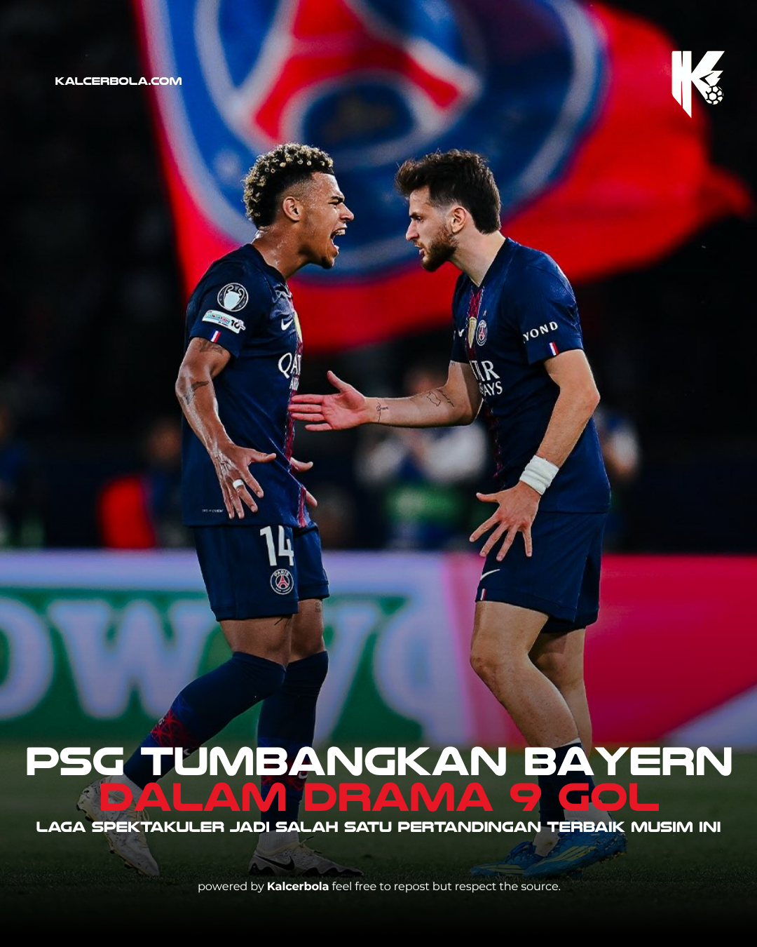 PSG Unggul Tipis atas Bayern di Laga 9 Gol