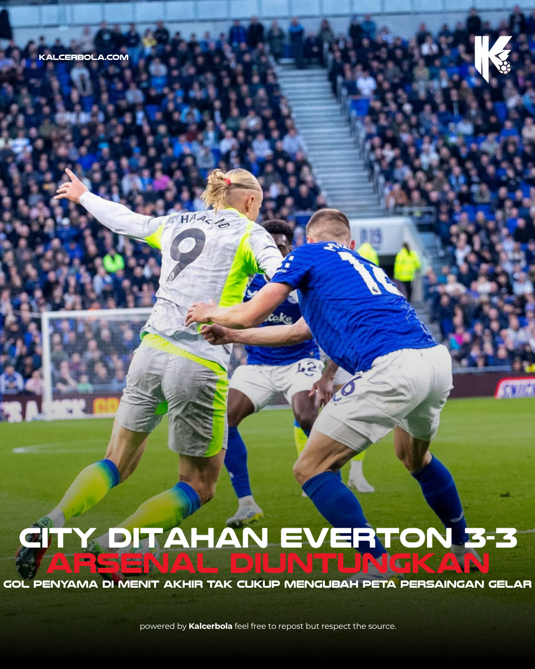 City Ditahan Everton 3-3, Arsenal Diuntungkan