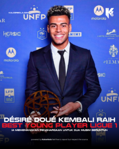 Désiré Doué Kembali Raih Best Young Player Ligue 1
